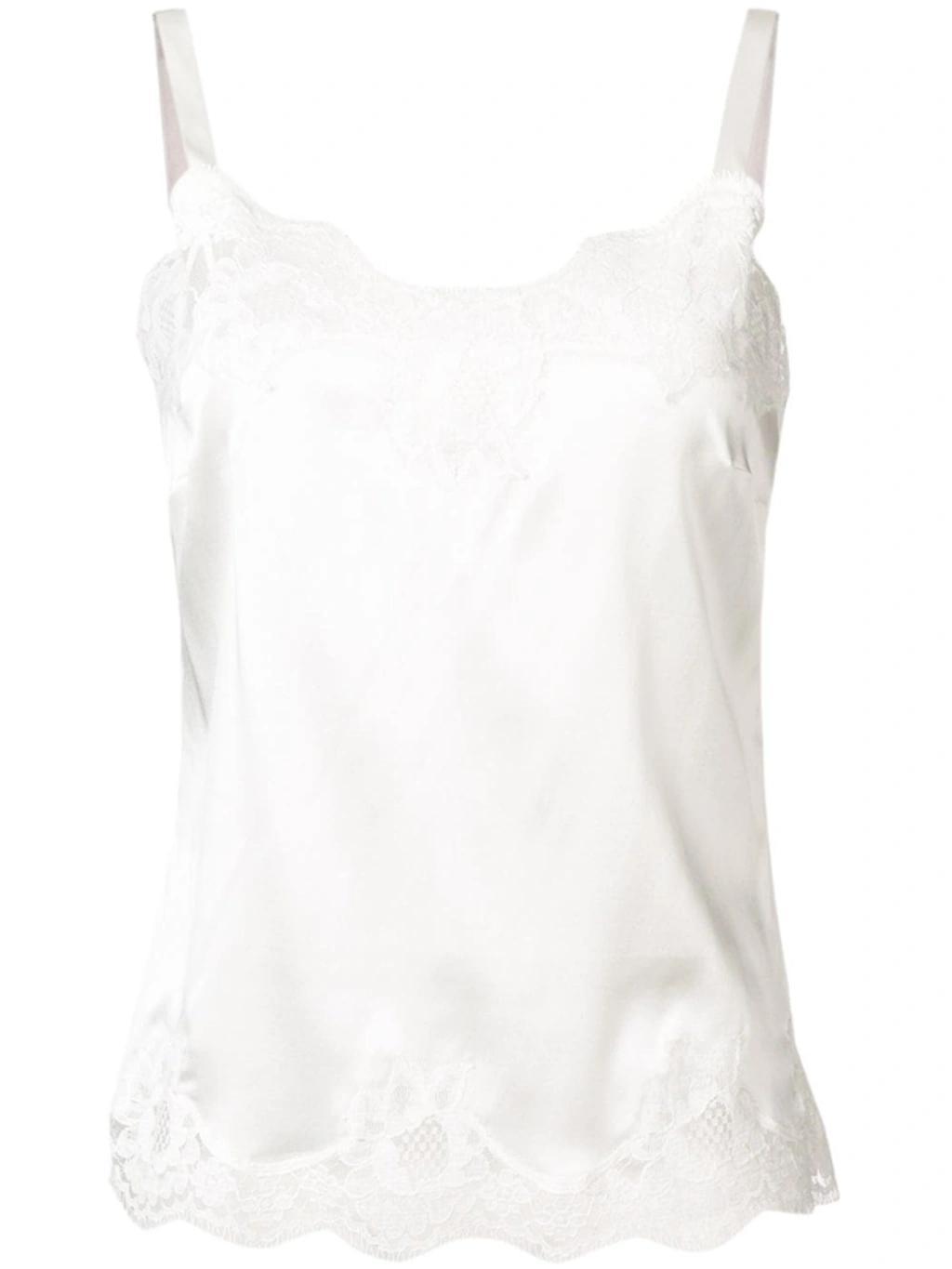 DOLCE & GABBANA Lace-trimmed Silk-blend Satin Camisole In White Product Image