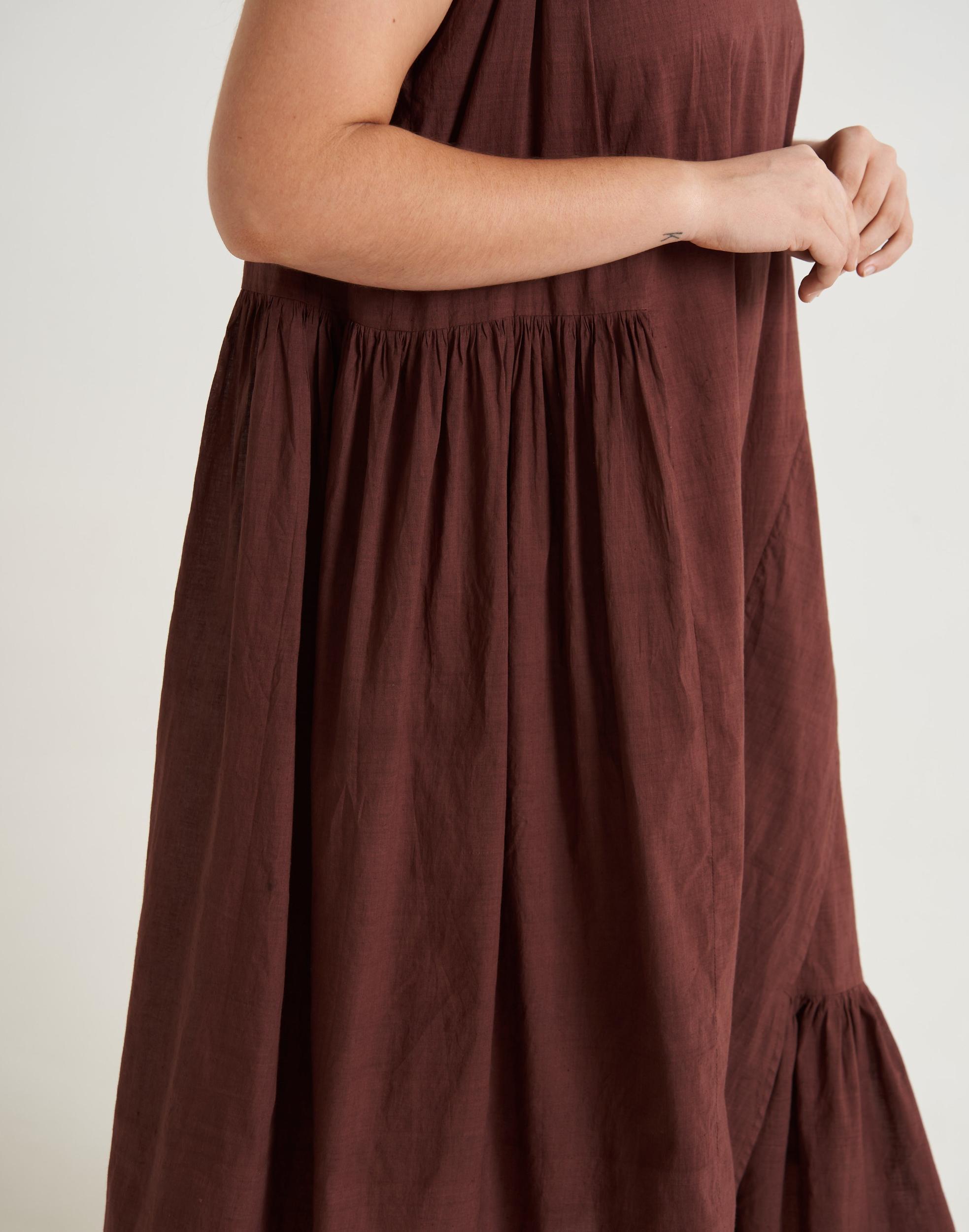 Cocoa Brown Pleated Twirl Dress Product Image