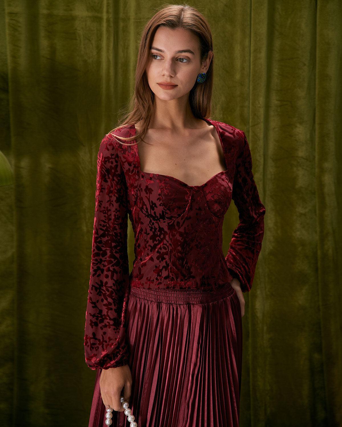 The Red Sweetheart Neck Burnout Blouse Product Image