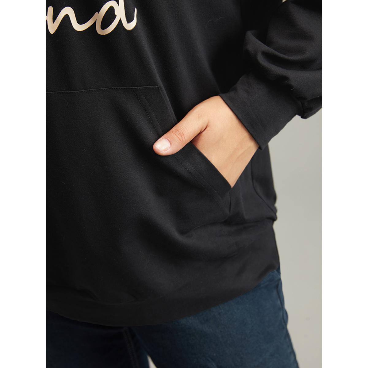 Plus Size Rainbow Print Hooded Pocket Drawstring Sweatshirt Women Black Casual Elastic cuffs Dailywear Sweatshirts BloomChic 12/L Product Image