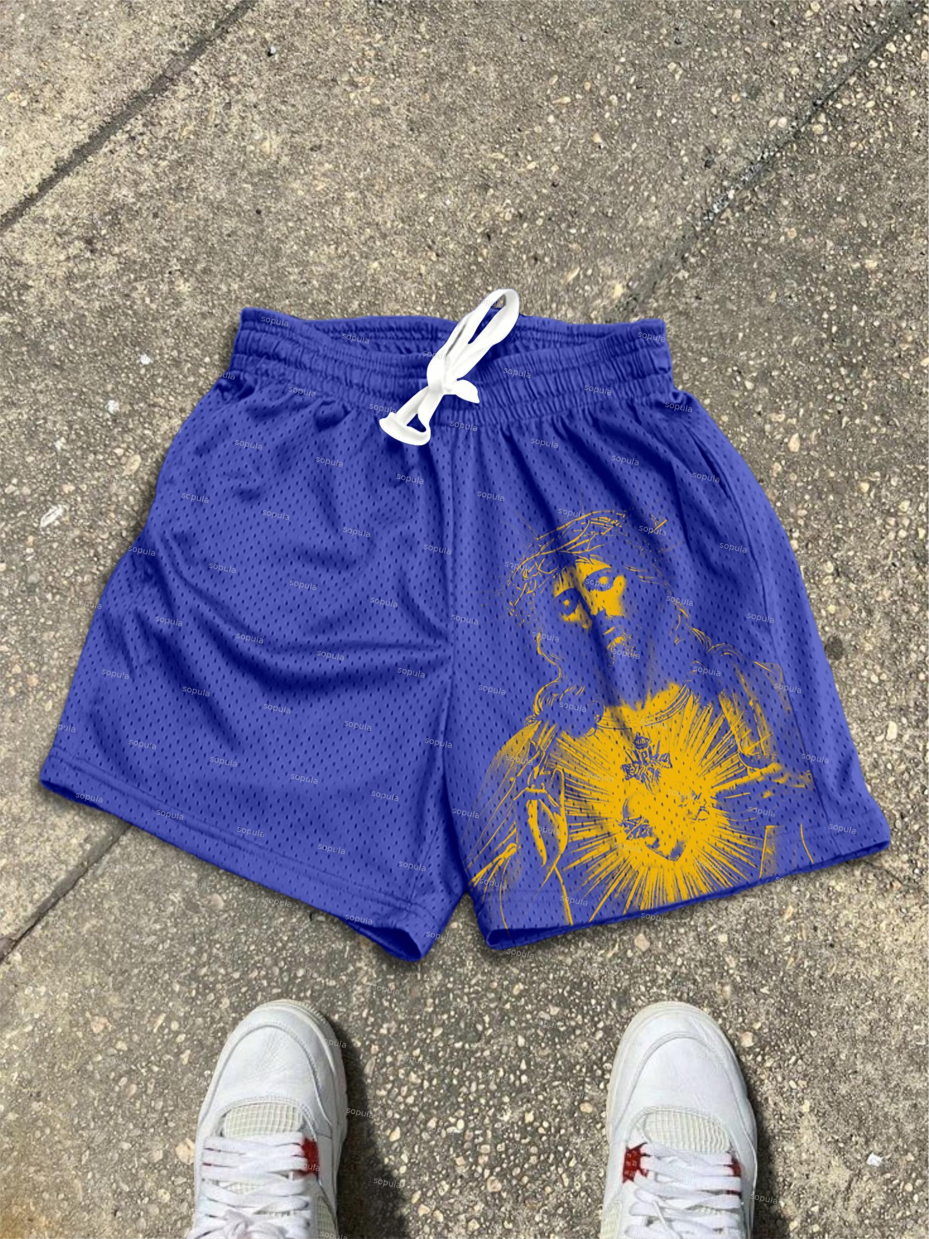 Sopula Outlet Vintage Jesus Graphic Mesh Shorts Product Image