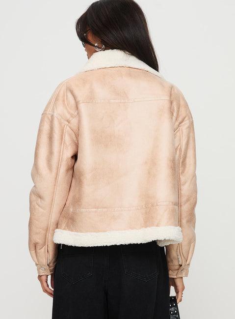 Solara Faux Leather Shearling Jacket Beige Product Image