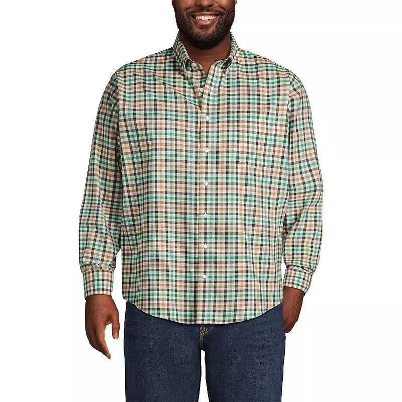 Big & Tall Lands End Plaid No-Iron Twill Button-Down Shirt, Mens Navy Red Plaid Product Image