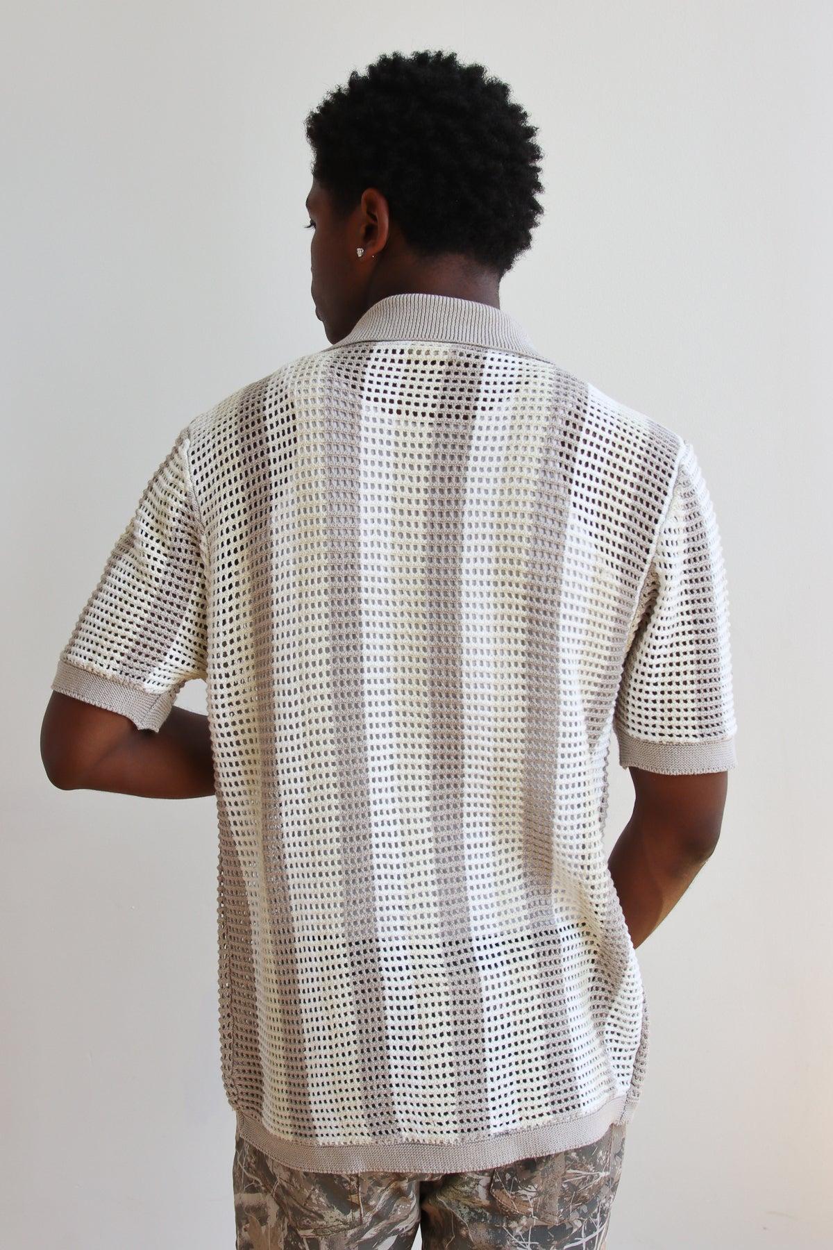 Striped Knit Mesh Button Up Shirt Product Image