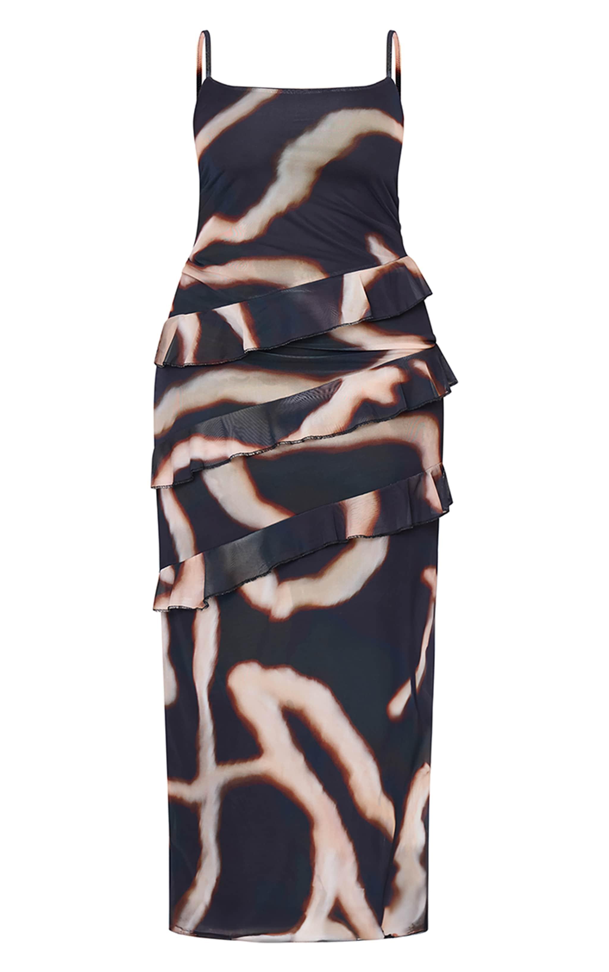 Plus Monochrome Printed Mesh Ruffle Maxi Dress Product Image