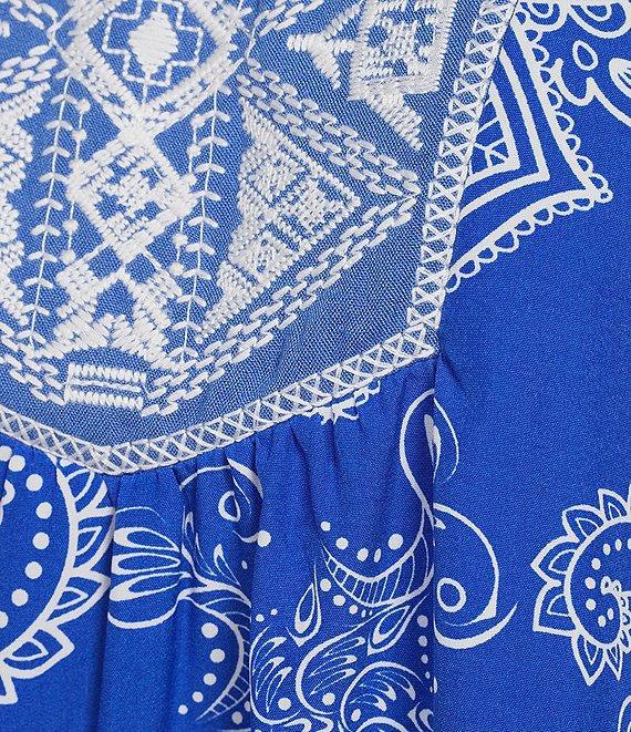 Calessa Plus Size Summer Paisley Split V-Neck Embroidered Tunic Product Image