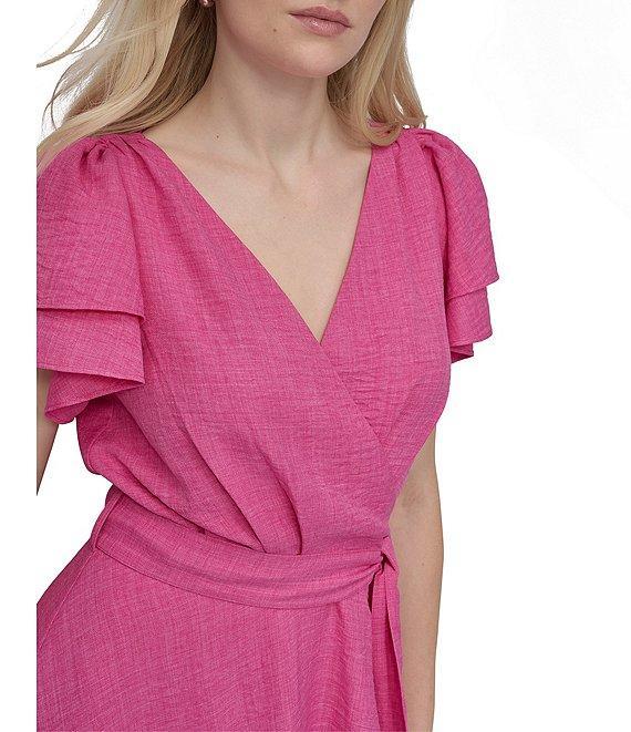 DKNY by Donna Karan Petite Size Short Sleeve V-Neck Wrap Dress Product Image