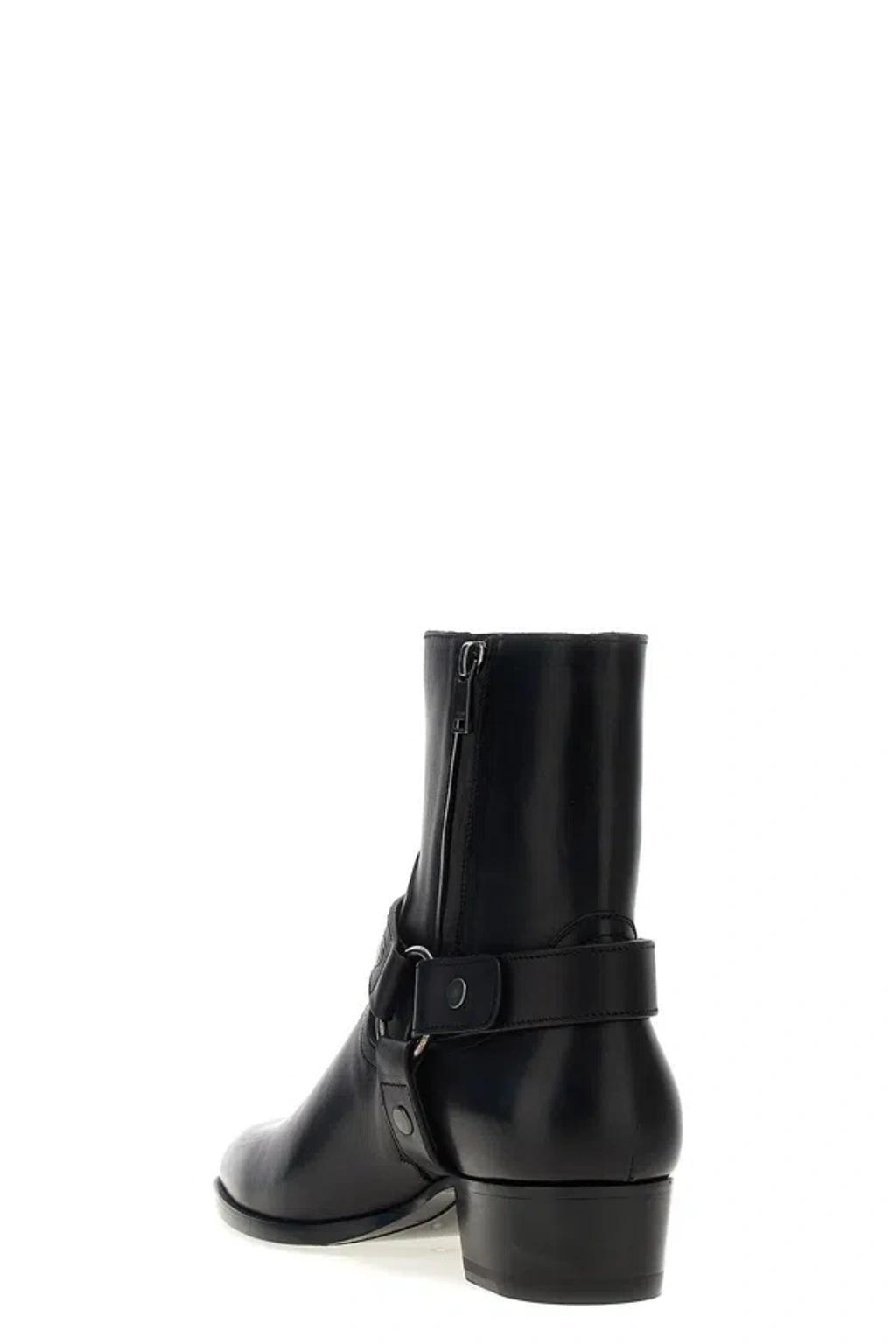 SAINT LAURENT Wyatt Harness Calf Leather Ankle Boots In Black Product Image