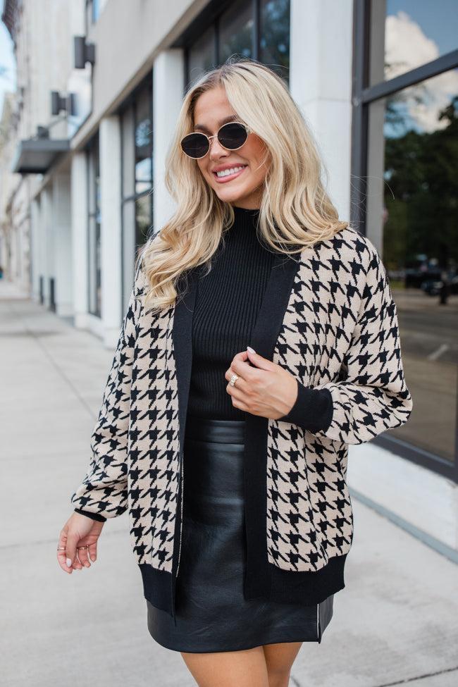 Trying Your Best Tan Houndstooth Cardigan FINAL SALE Product Image