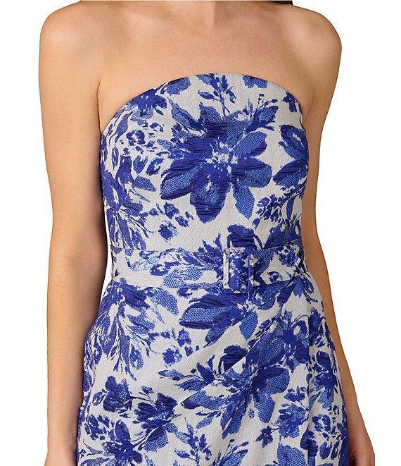 Aidan Mattox Strapless Floral Print Jacquard Side Ruched Column Gown Product Image