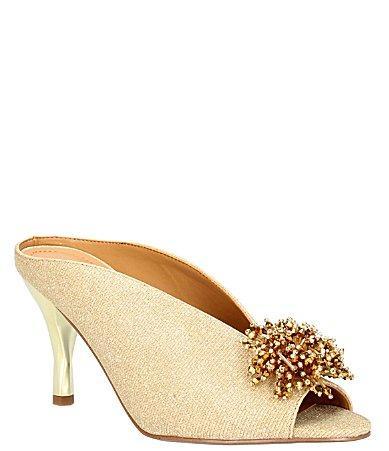 J. Renee Emilia Dance Glitter Fabric Ornament Detail Peep Toe Mules Product Image