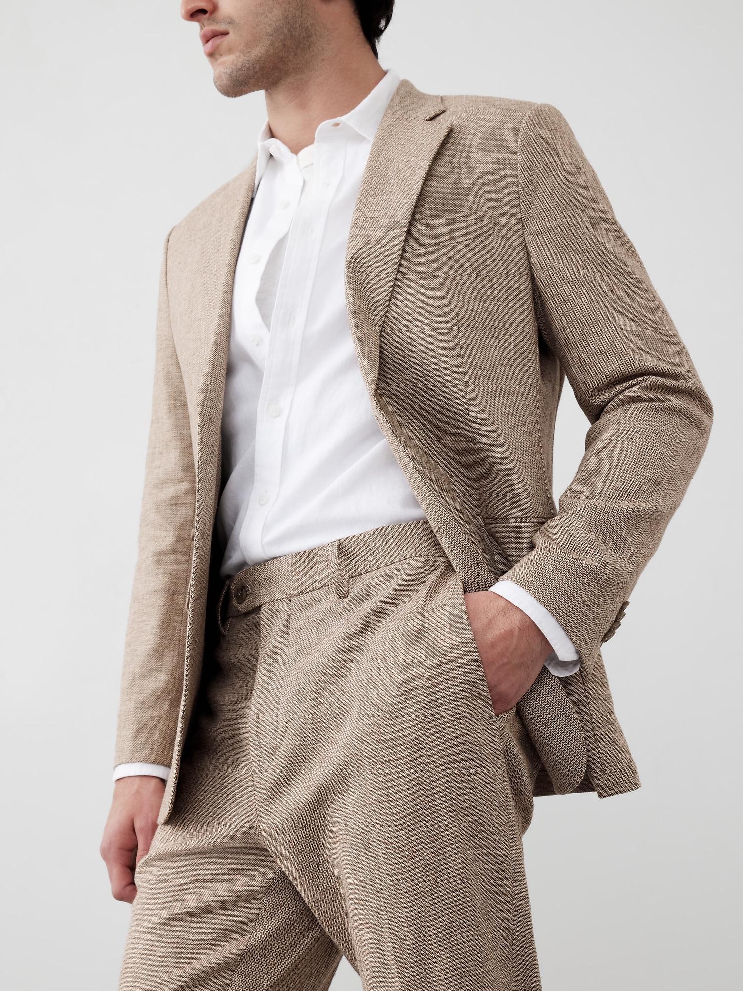 Tailored-Fit Linen-Blend Herringbone Suit Trouser Product Image