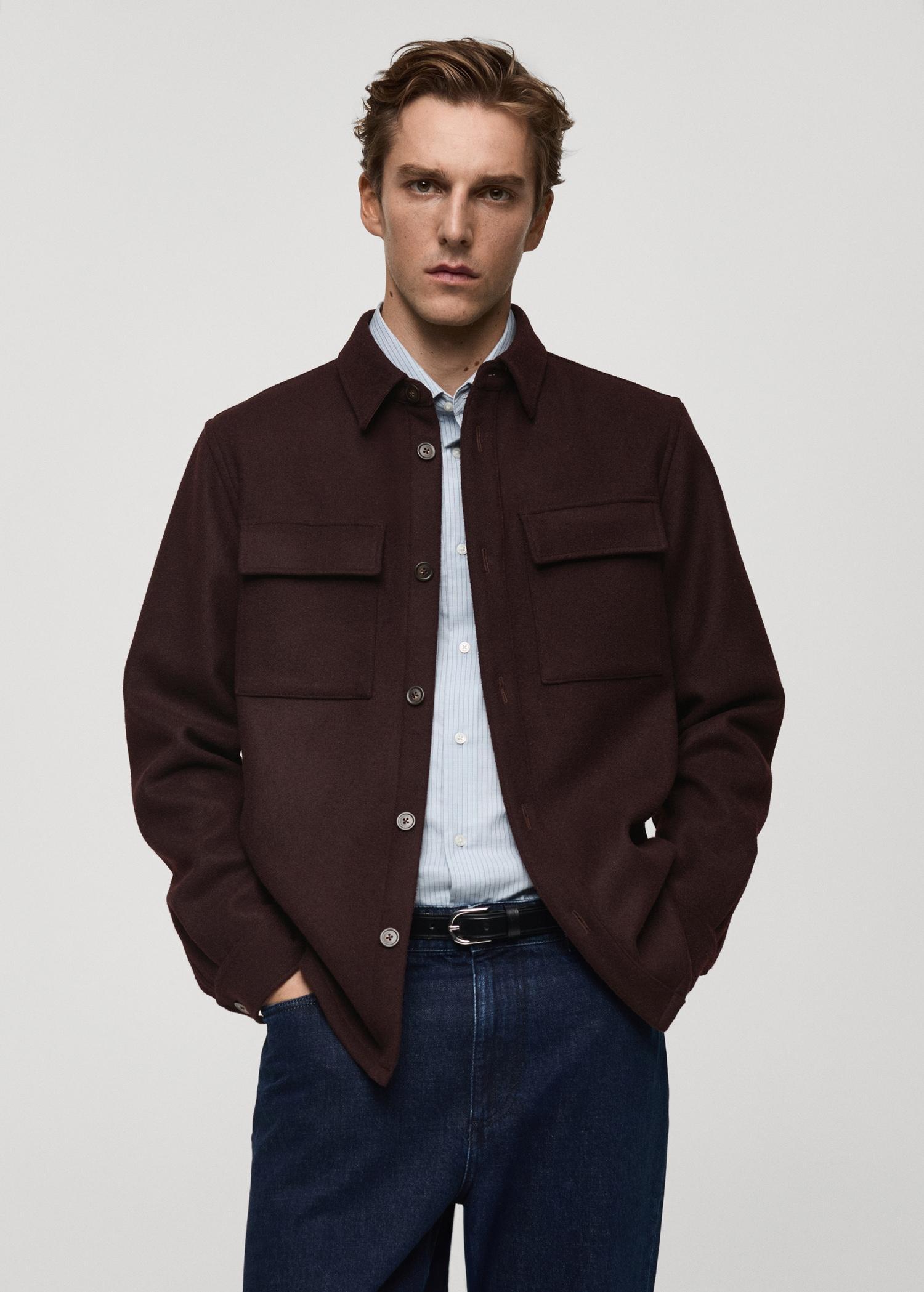 Flannel wool overshirt with pockets - Men | MANGO USA Product Image