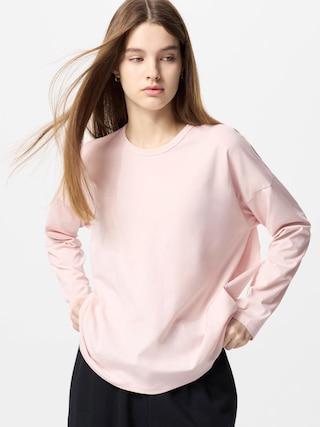 Womens AIRism Cotton T-Shirt Long Sleeve Pink Medium UNIQLO US Product Image