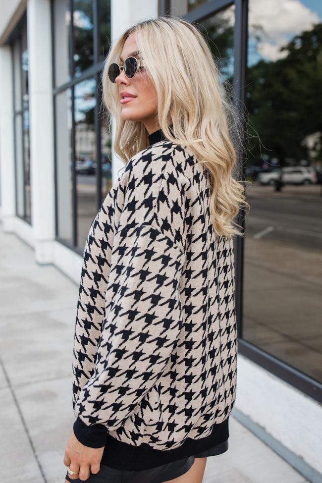 Trying Your Best Tan Houndstooth Cardigan FINAL SALE Product Image