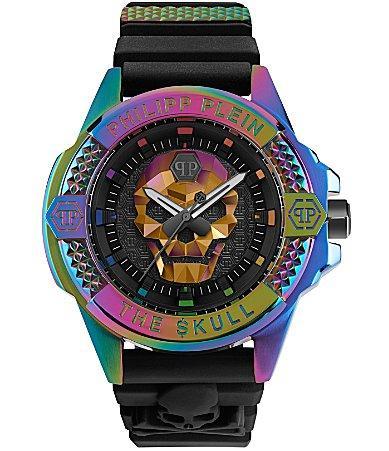 Philipp Plein Mens The Skull Rainbow Quartz Analog Black Silicone Strap Watch Product Image