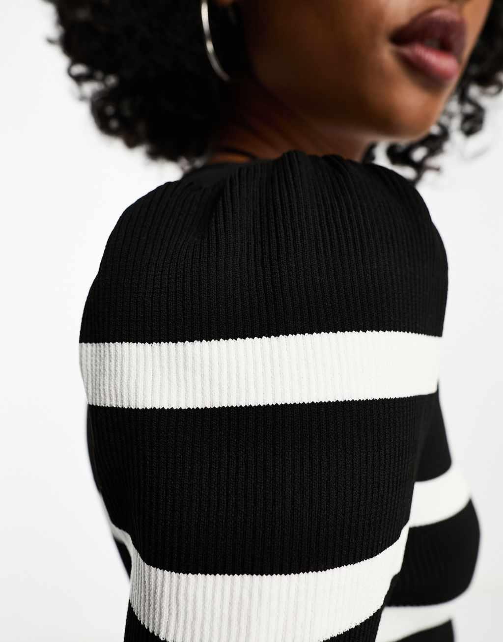 Only lightweight sweater in black and white stripe  Product Image