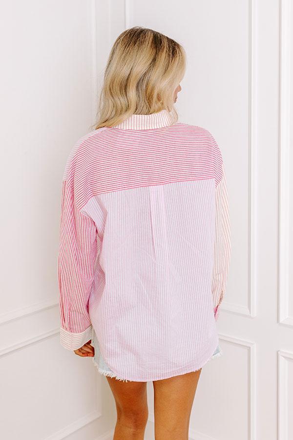 Pure Peace Stripe Button Up In Pink Product Image