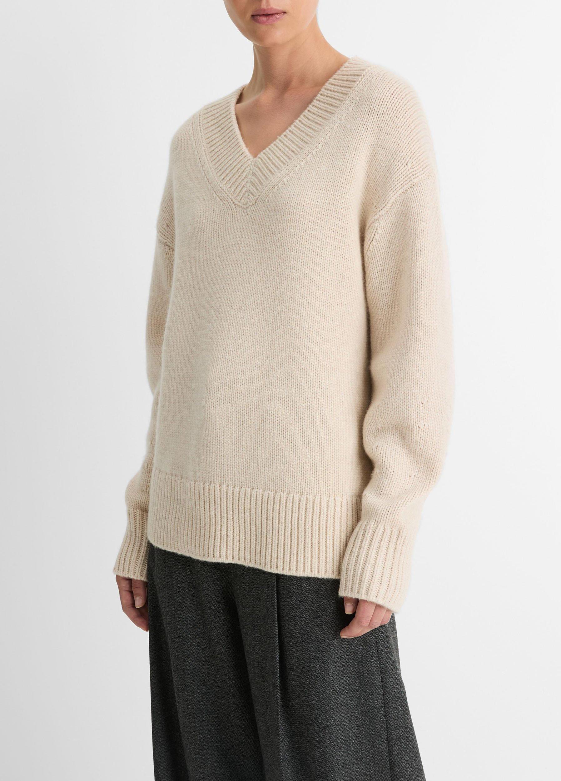 Wool and Cashmere Drop-Shoulder V-Neck Sweater Product Image