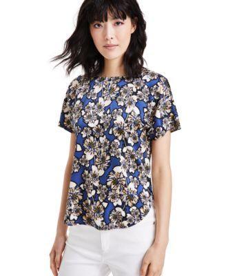 Anne Klein Womens Pull-On Floral Short-Sleeve Top - Bay Leaf Product Image