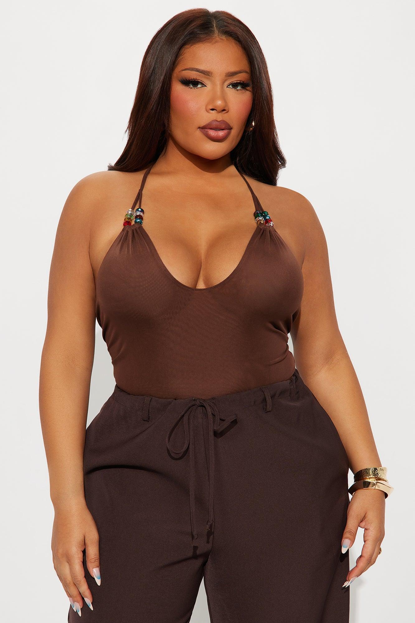 Beachfront Glamor Mesh Halter Bodysuit - Brown Product Image