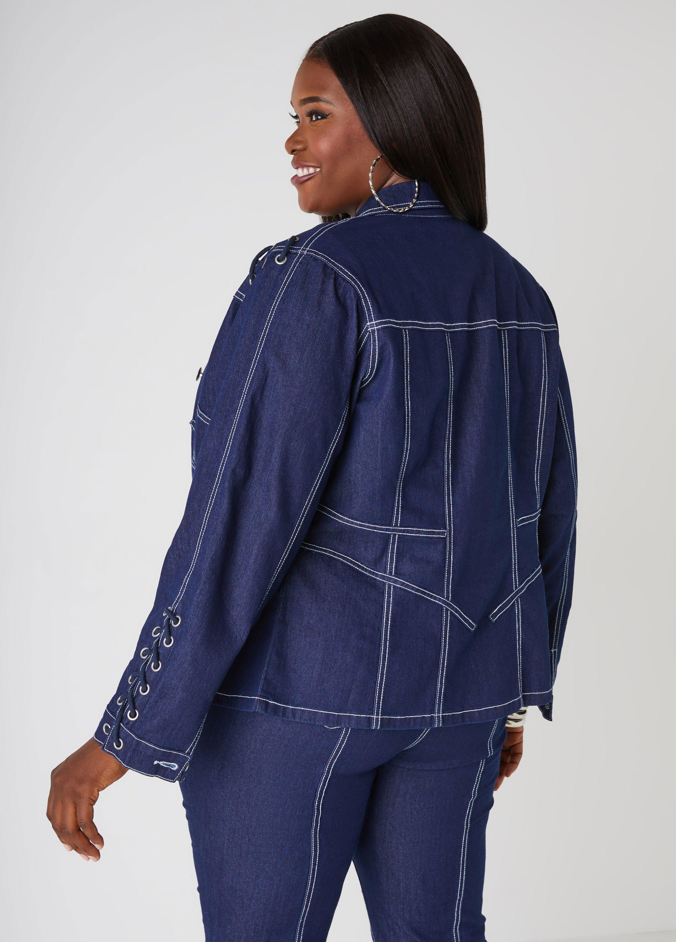 Plus Size Lace Up Denim Jacket Ashley Stewart Product Image