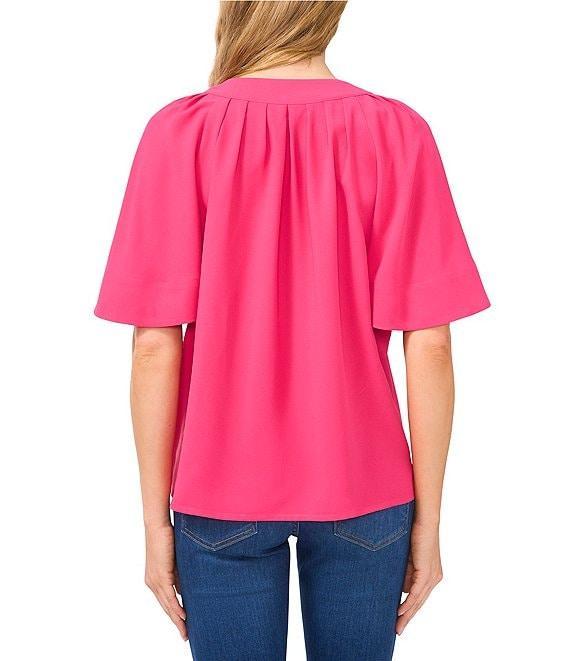 CeCe Split Round Neck Flutter Sleeve Blouse Product Image