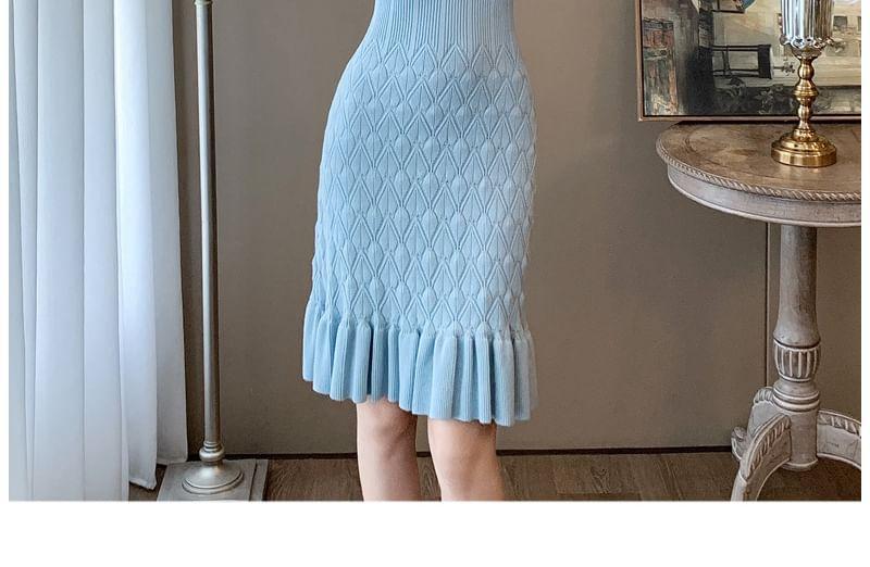 Long-Sleeve Notch Neck Plain Knit Mermaid Dress Product Image