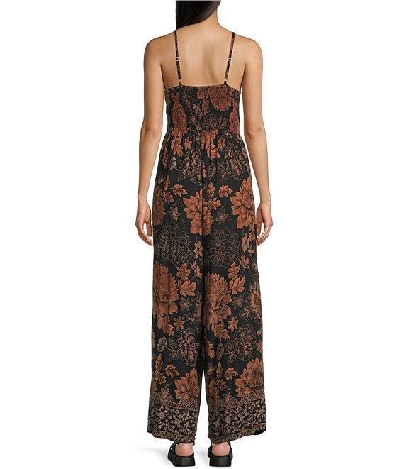 Angie Sleeveless Border Print Keyhole Knot Front Wide Leg Jumpsuit Product Image