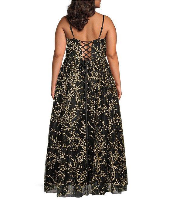 Blondie Nites Plus Caviar Glitter Patterned Sweetheart Neck Spaghetti Strap Twist Ballgown Product Image