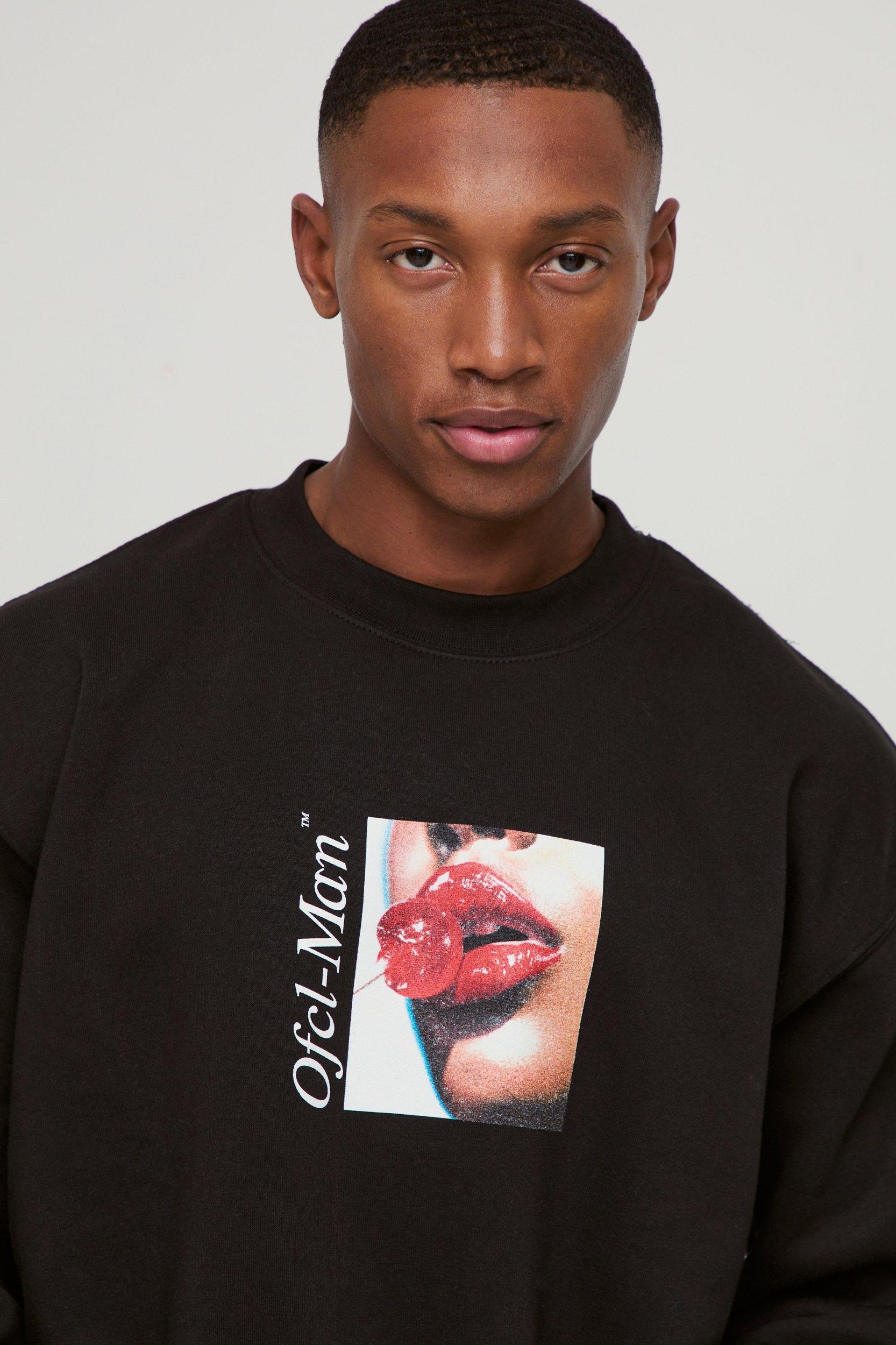Oversized Cherry Lips Box Graphic Sweatshirt | boohooMAN USA Product Image