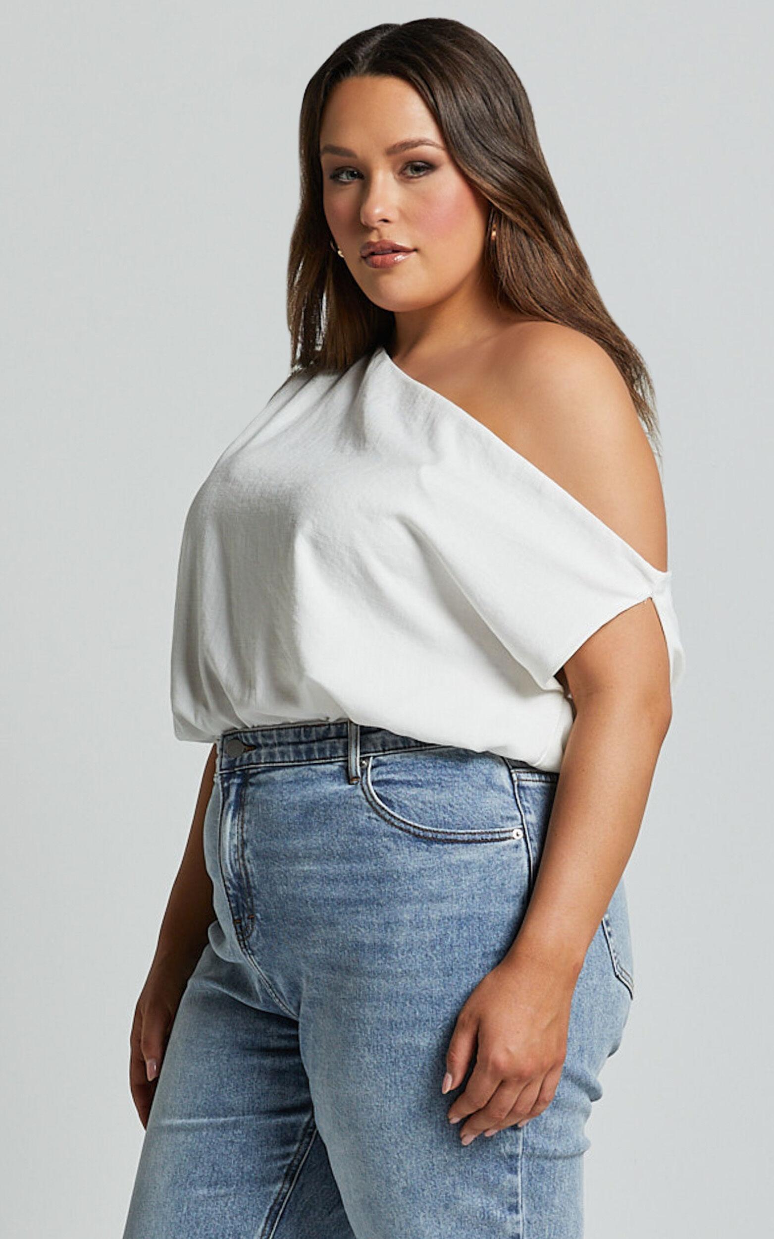 Mabel Bodysuit - Asymmetrical Neckline One Shoulder in White Product Image