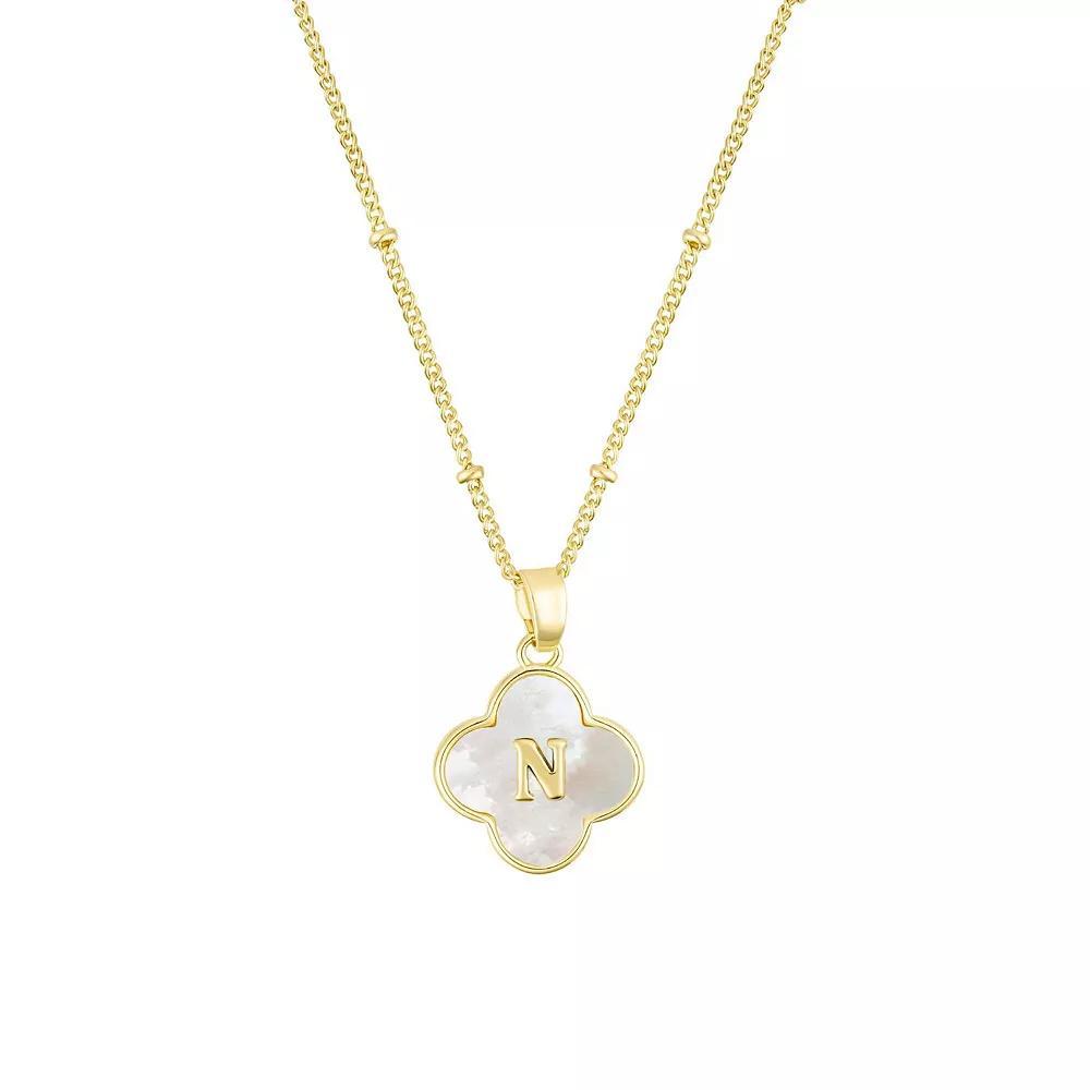 Adornia 14k Gold Plated Mother-of-Pearl Initial Clover Necklace, Women's,  Product Image