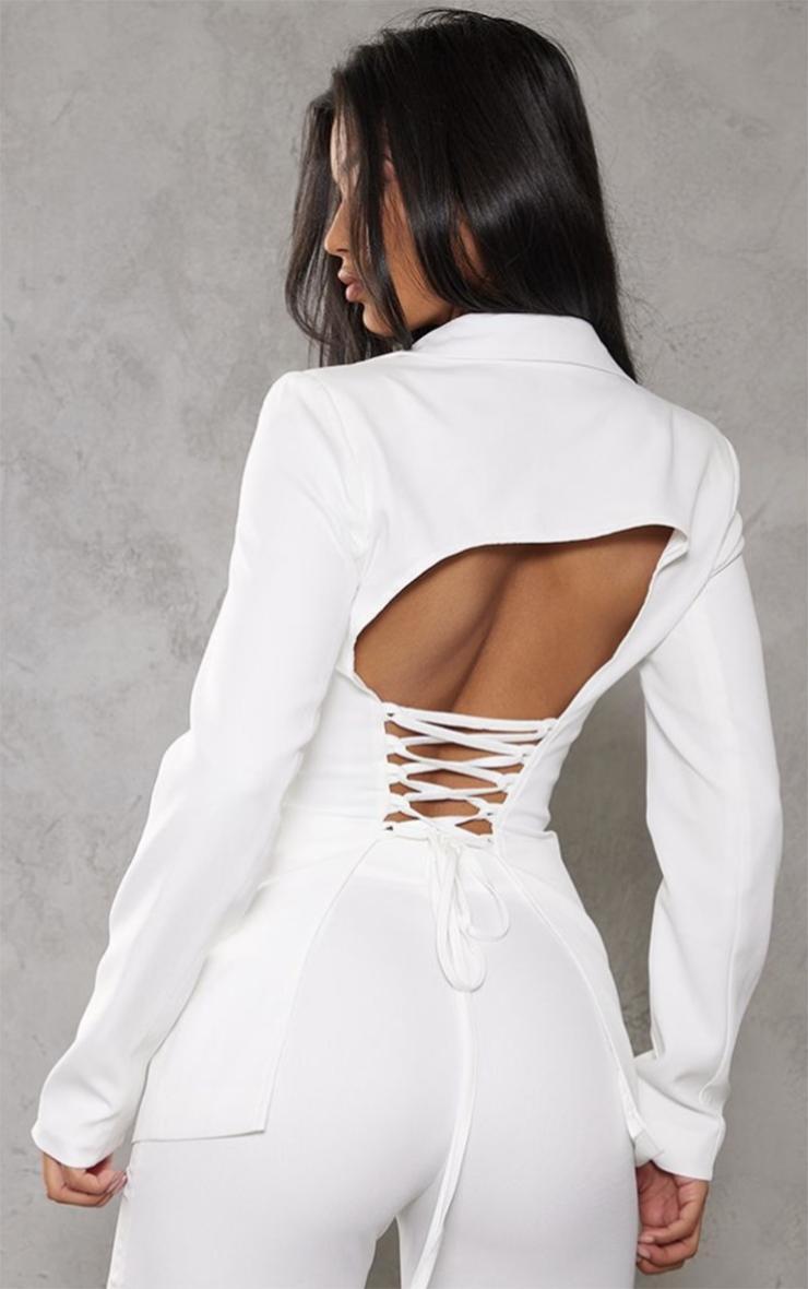 White Fitted Lace Up Back Blazer Product Image