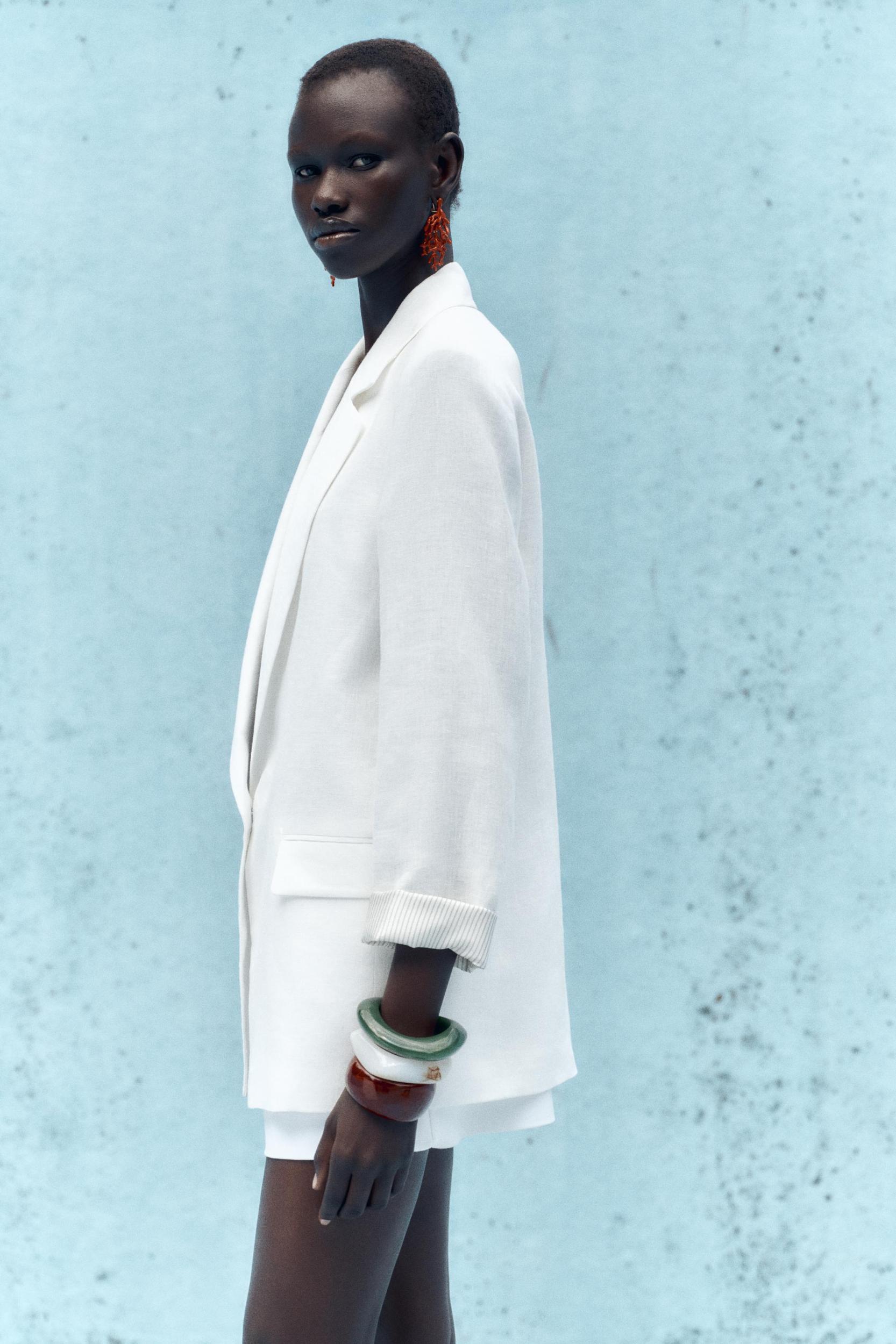 100% LINEN BLAZER WITH PRINTED CUFFS Product Image