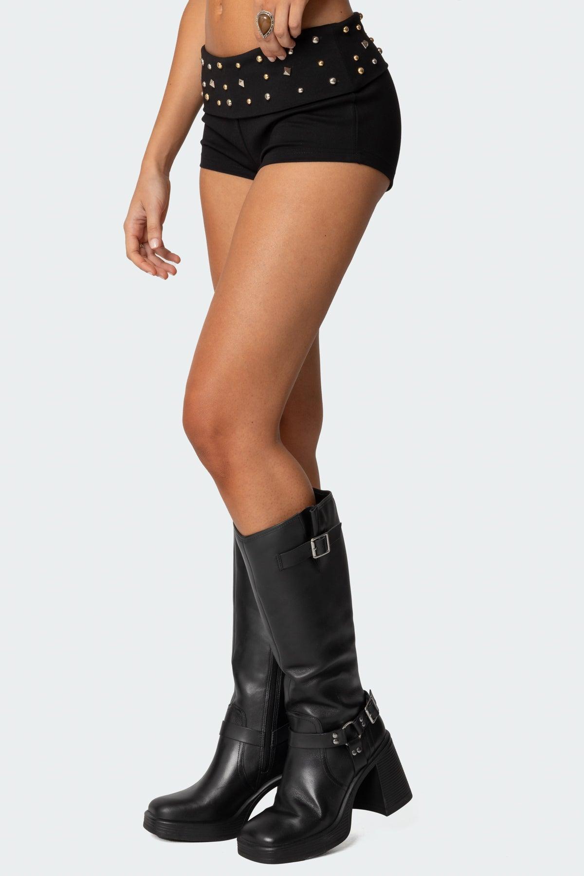 Studded Foldover Micro Shorts Product Image