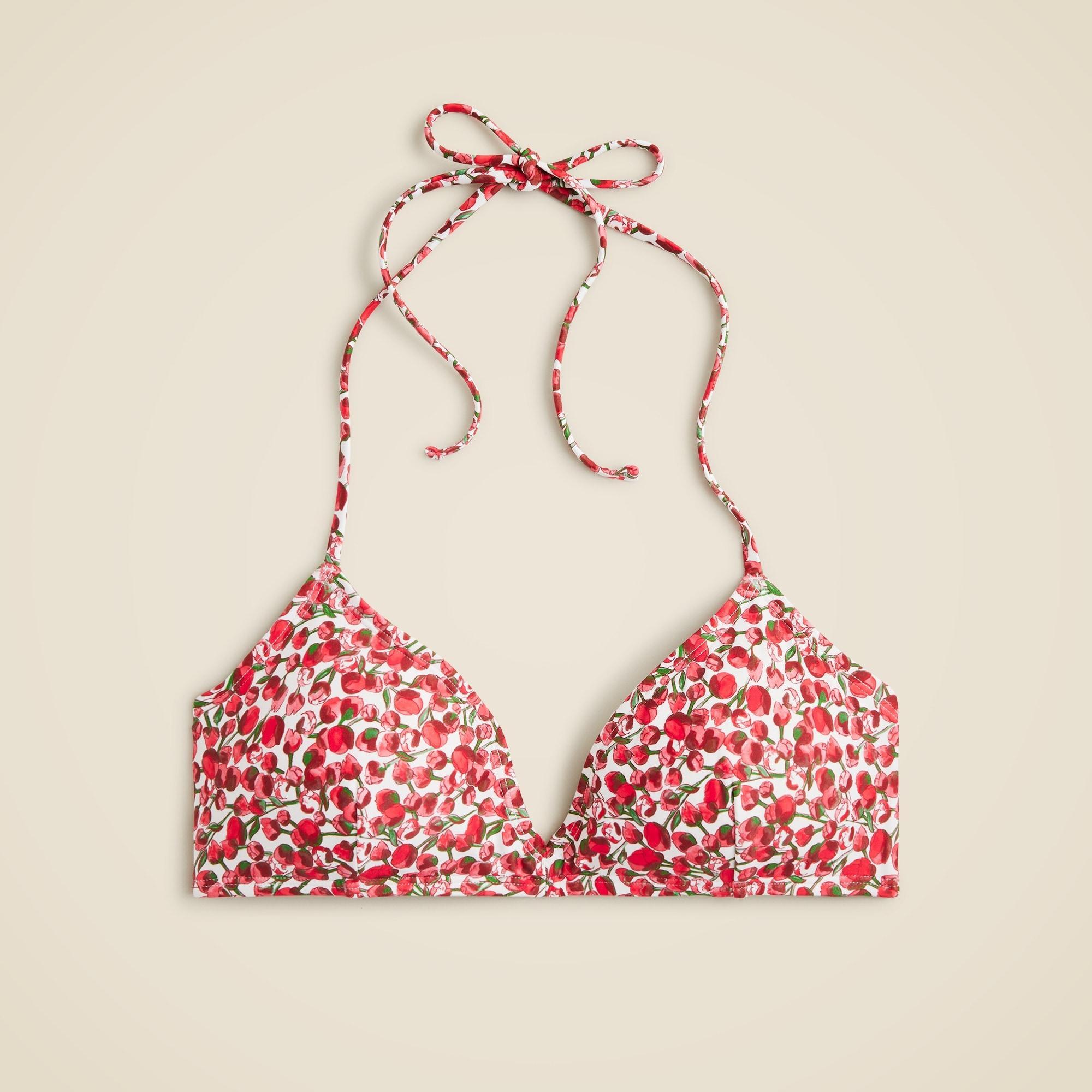 French halter-neck bikini top in Liberty® Eliza's Red fabric Product Image