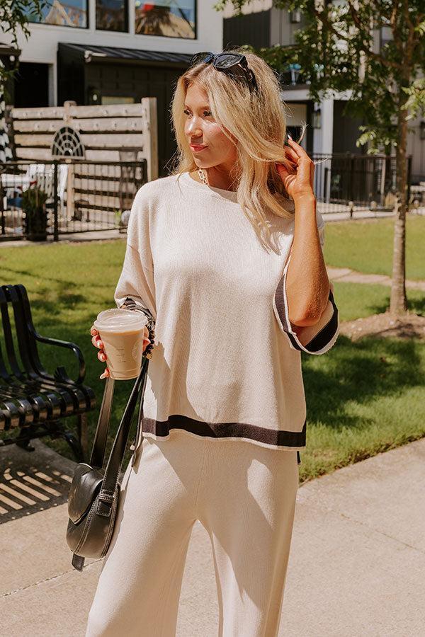 Uptown Cafe Knit Shift Top in Light Beige Product Image