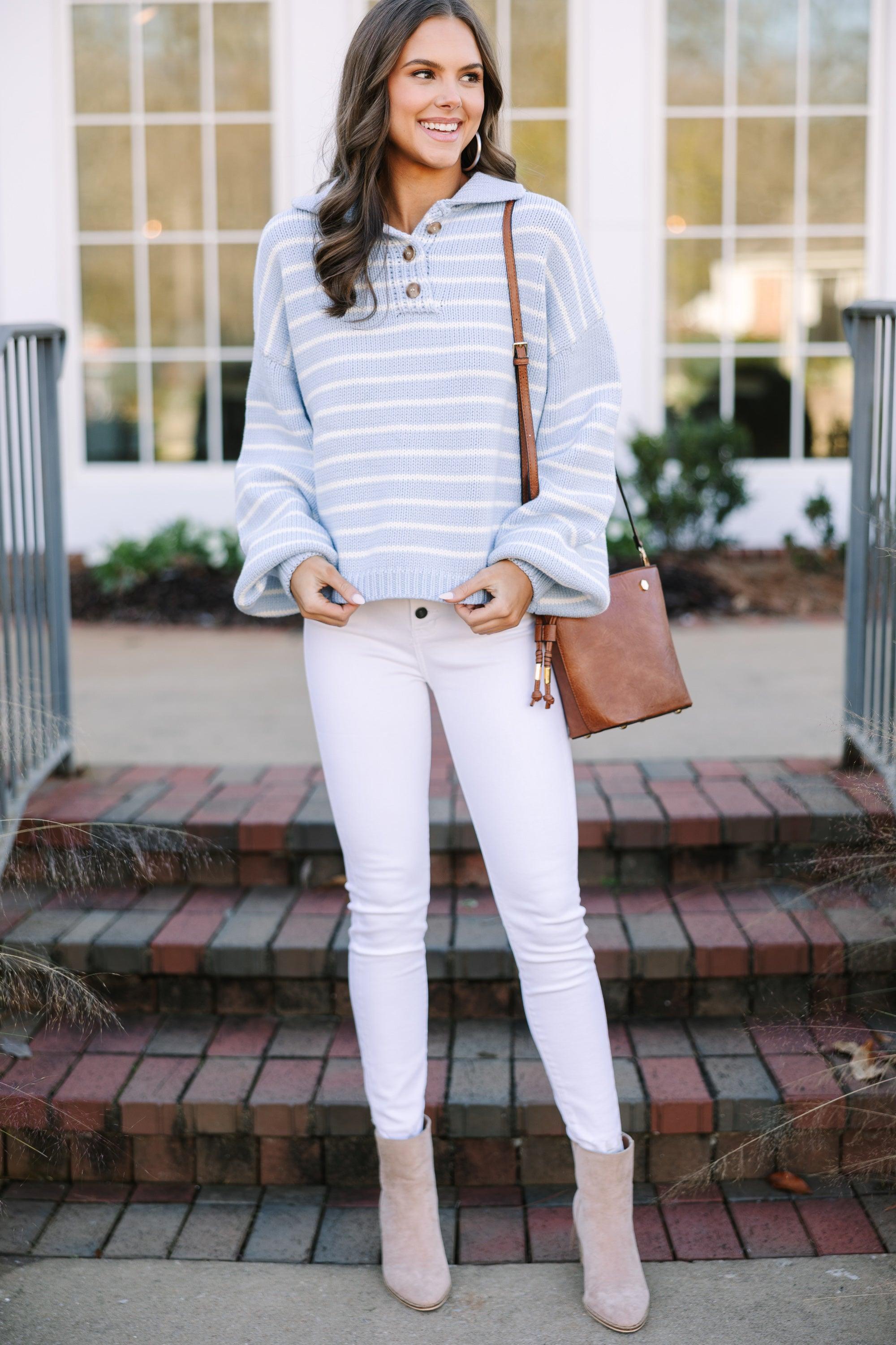 Think It Over Light Blue Striped Sweater Female Product Image