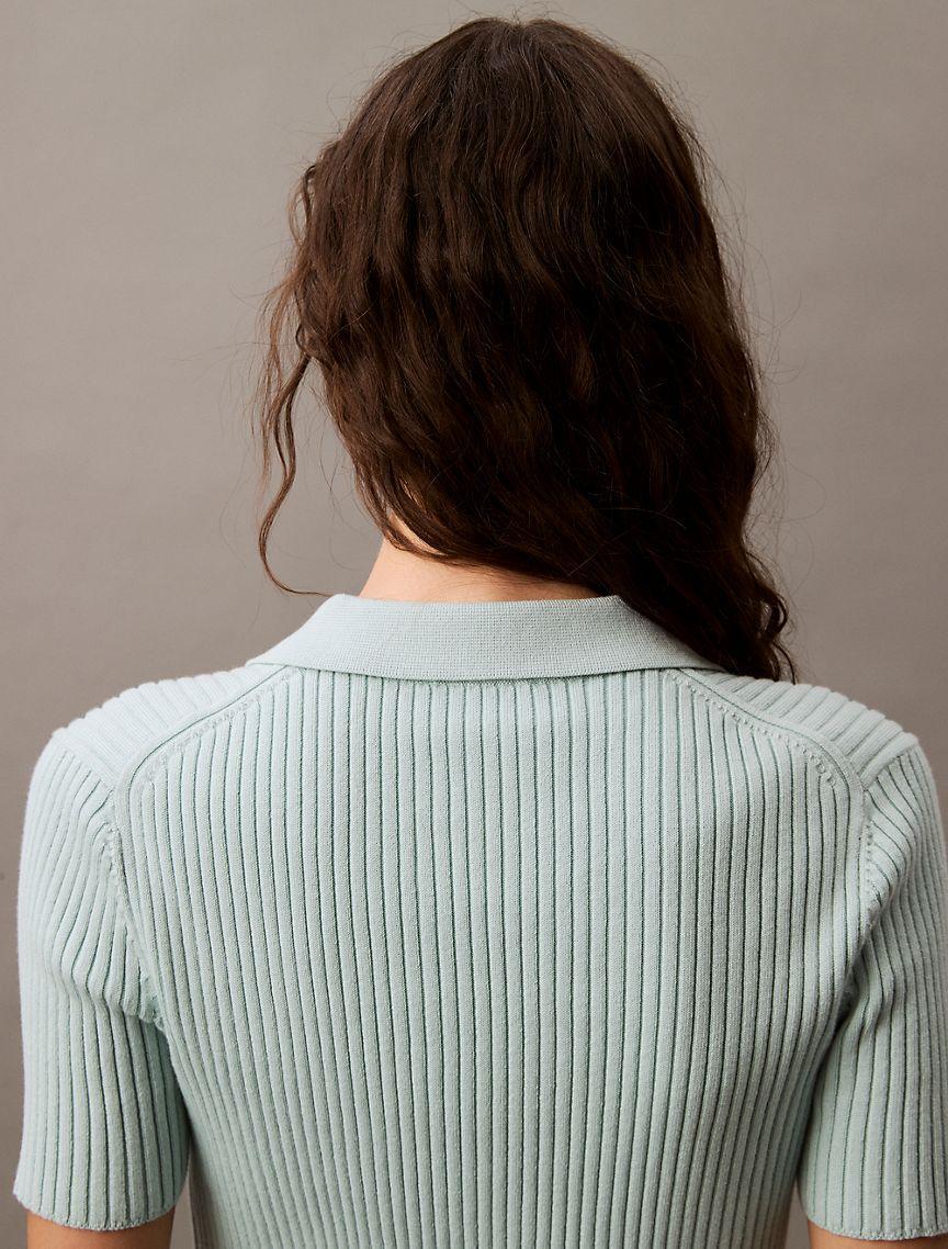 Smooth Cotton Rib Sweater Polo Shirt Product Image