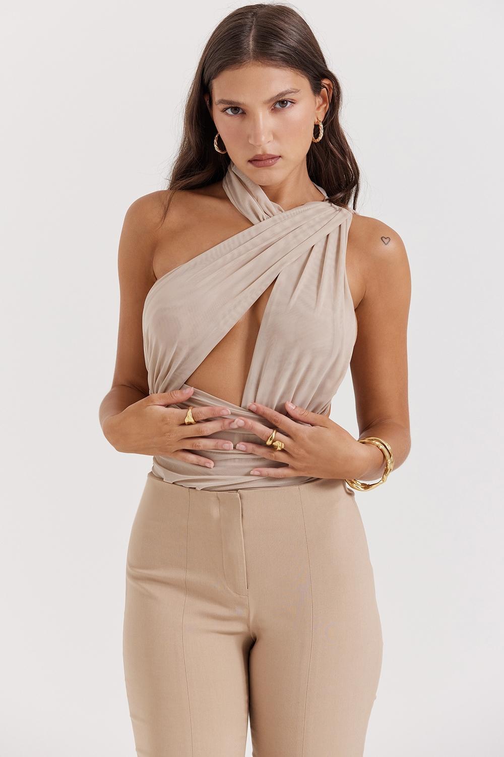 Cheyanne  ecru gathered bodysuit Product Image