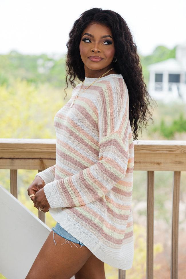 Feeling Nautical Salmon Striped Oversized Sweater Product Image