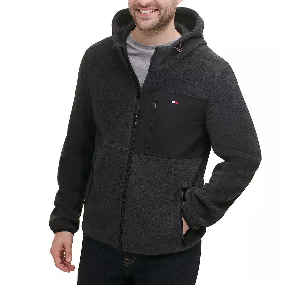 Men's Tommy Hilfiger Fleece Hooded Jacket, Size: Medium, Black Gray Product Image