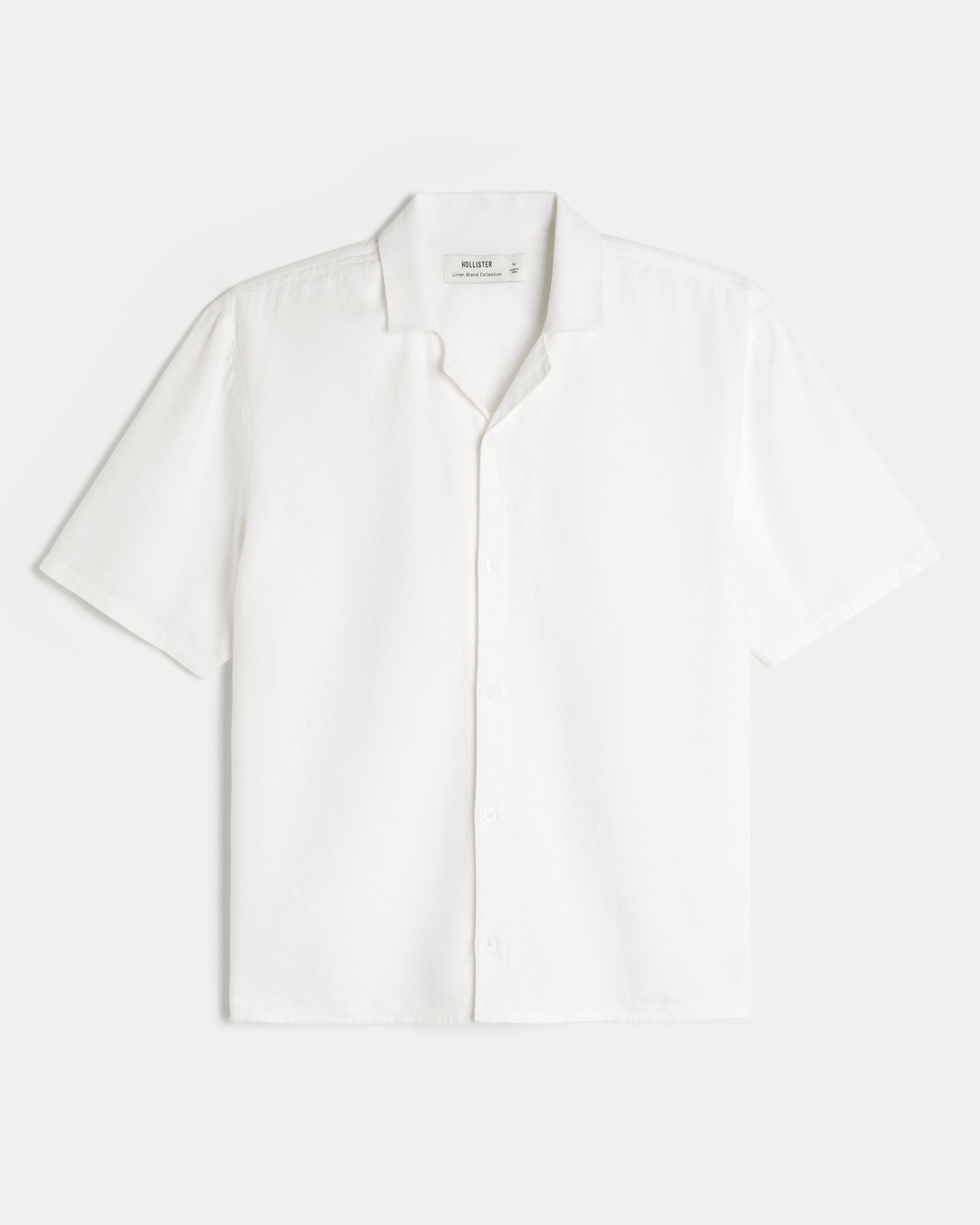 Boxy Short-Sleeve Linen-Blend Shirt Product Image