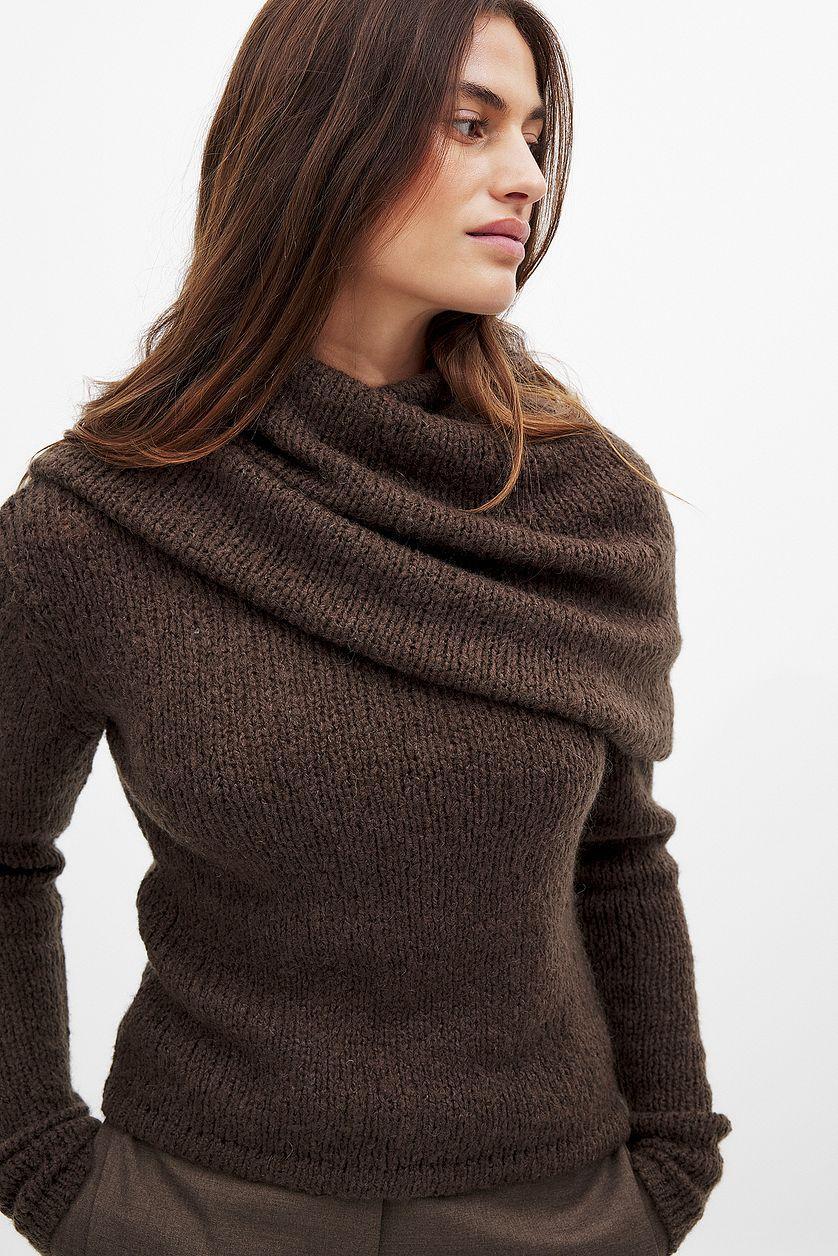 Wool Blend Neck Detail Overlap Sweater Product Image