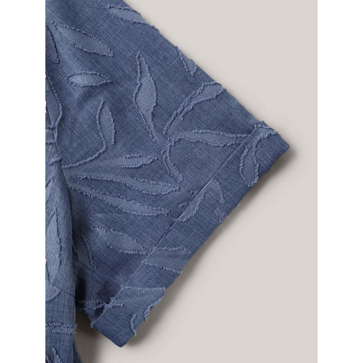 Plus Size Notched Collar Textured Pocket Midi Dress Cerulean Women Notched collar Short sleeve Curvy BloomChic 14-16/1X Product Image