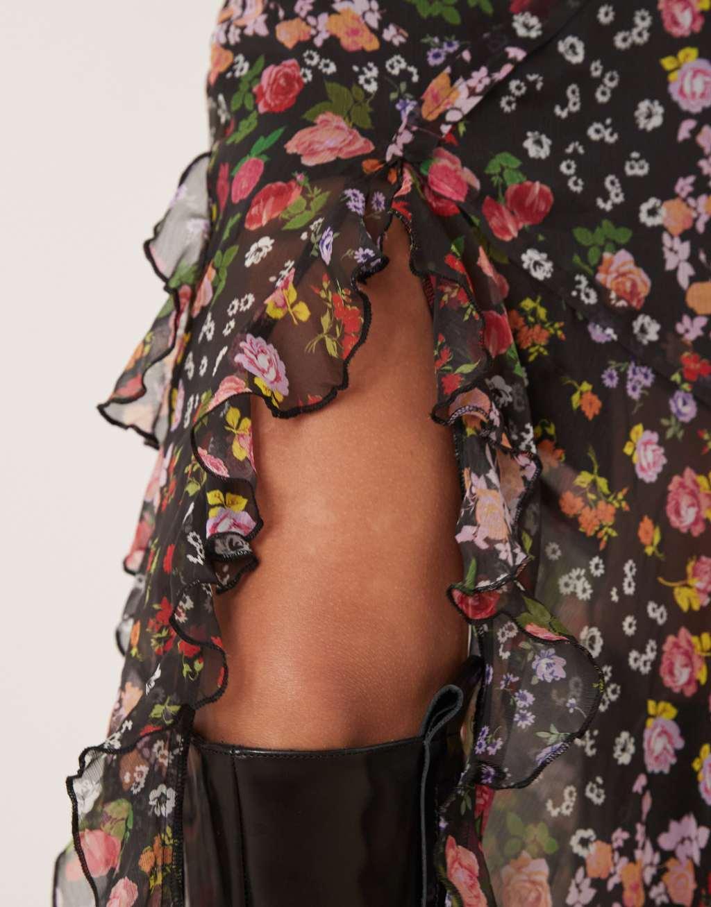 ASOS DESIGN chiffon ruffle maxi skirt in floral print Product Image