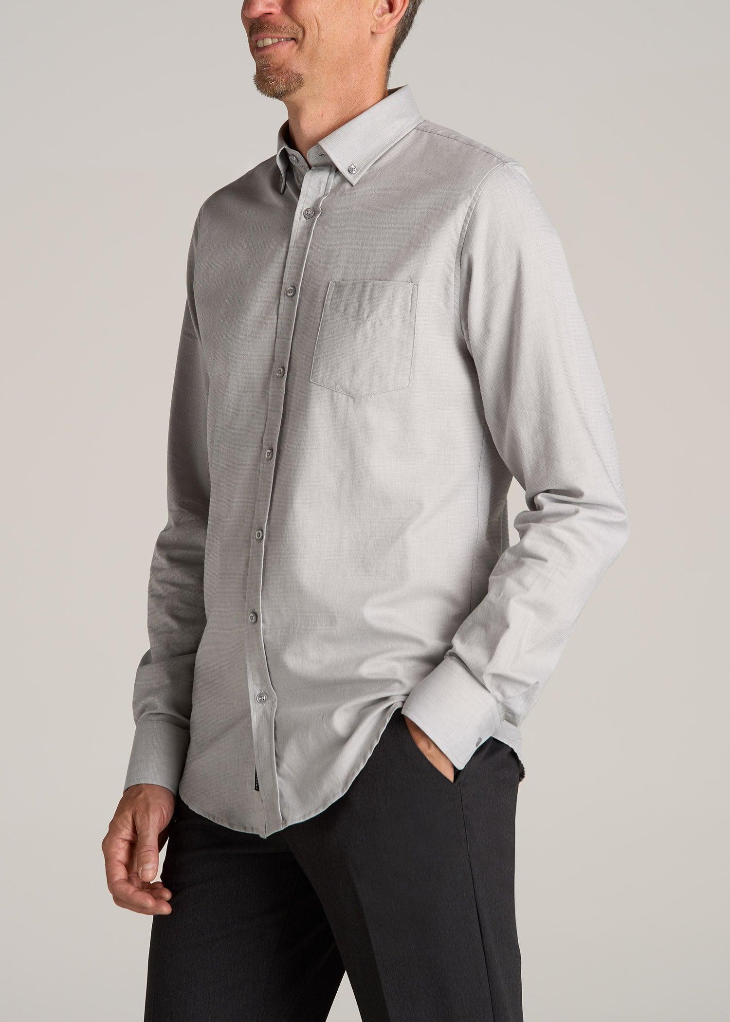 Soft-Wash Button-Up Shirt for Tall Men in Light Grey Dobby Product Image