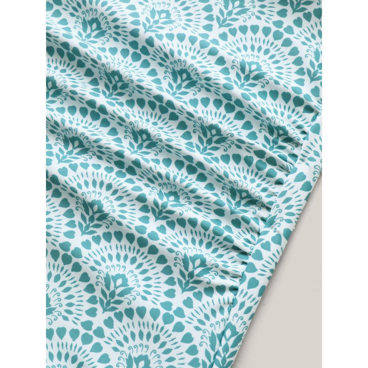 Plus Size Geometric Print Surplice One-Piece Swimsuit Women's Swimwear Emerald Resort Gathered Curve Bathing Suits High stretch One Pieces BloomChic 30/6X Product Image