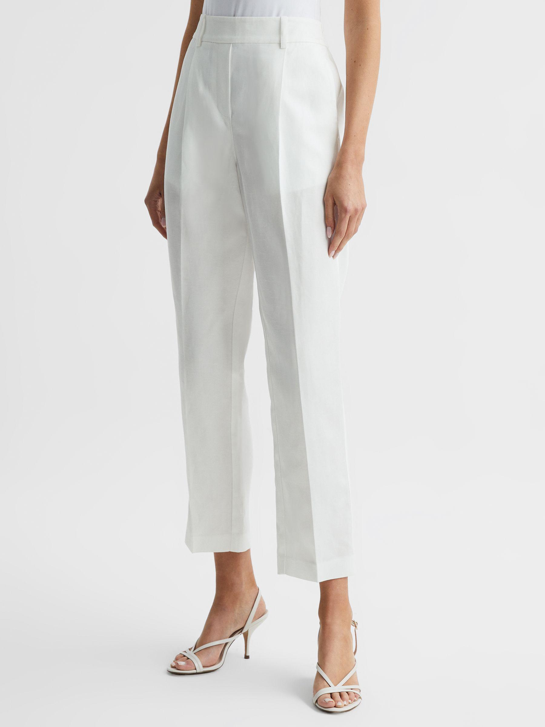 Tapered Linen Trousers in White Product Image